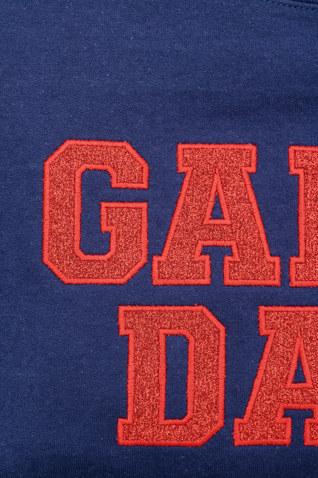 PREORDER: Embroidered Glitter Game Day Sweatshirt in Navy/Red