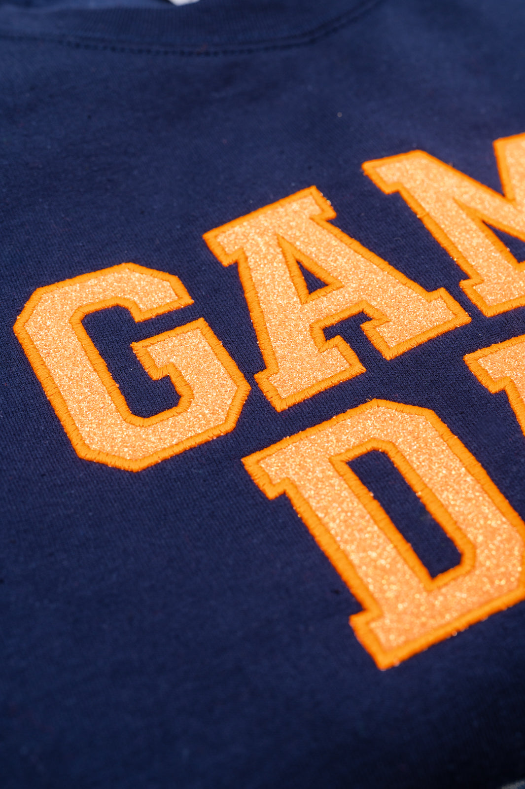 PREORDER: Embroidered Glitter Game Day Sweatshirt in Navy/Orange