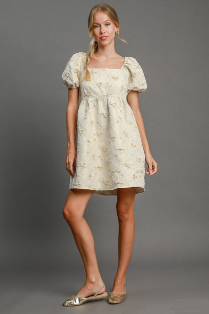 Heart Puff Sleeve Mini Dress - Cream