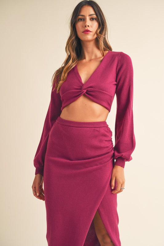 The Twist & Turn Midi Skirt Set - Magenta