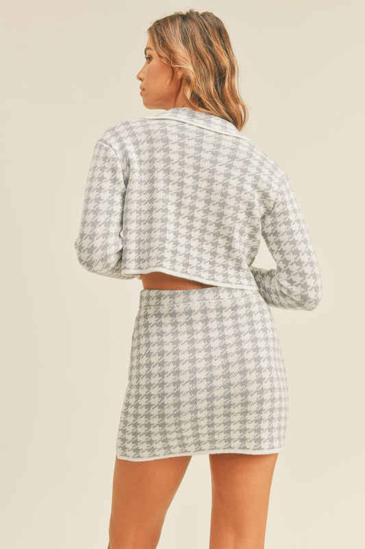 Checkmate Cardigan and Mini Skirt Set - Blue