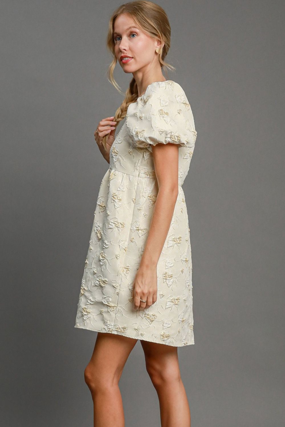 Heart Puff Sleeve Mini Dress - Cream