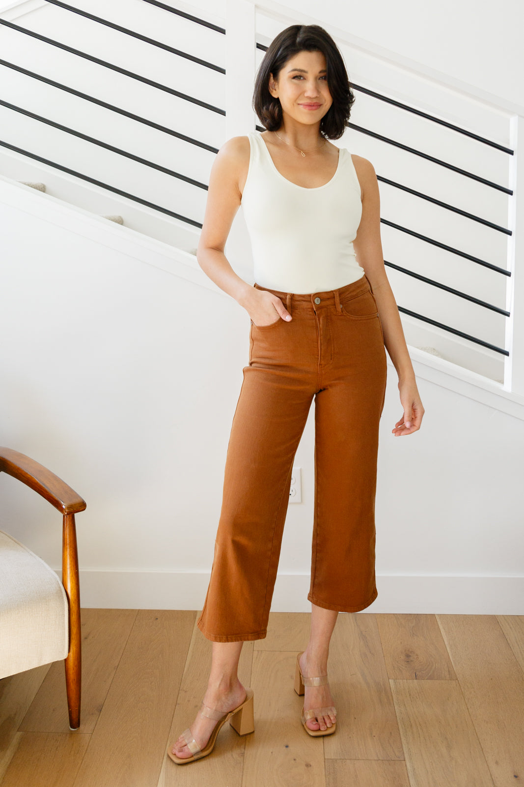 Briar High Rise Control Top Wide Leg Crop Jeans in Camel