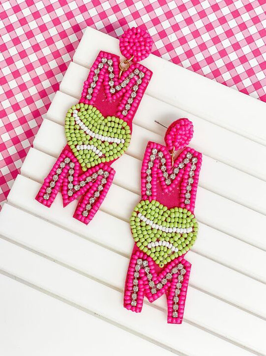 PREORDER: Glitzy Tennis Mom Beaded Dangle Earrings