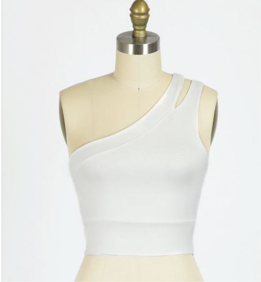 Out Of The Office One Shoulder Crop White